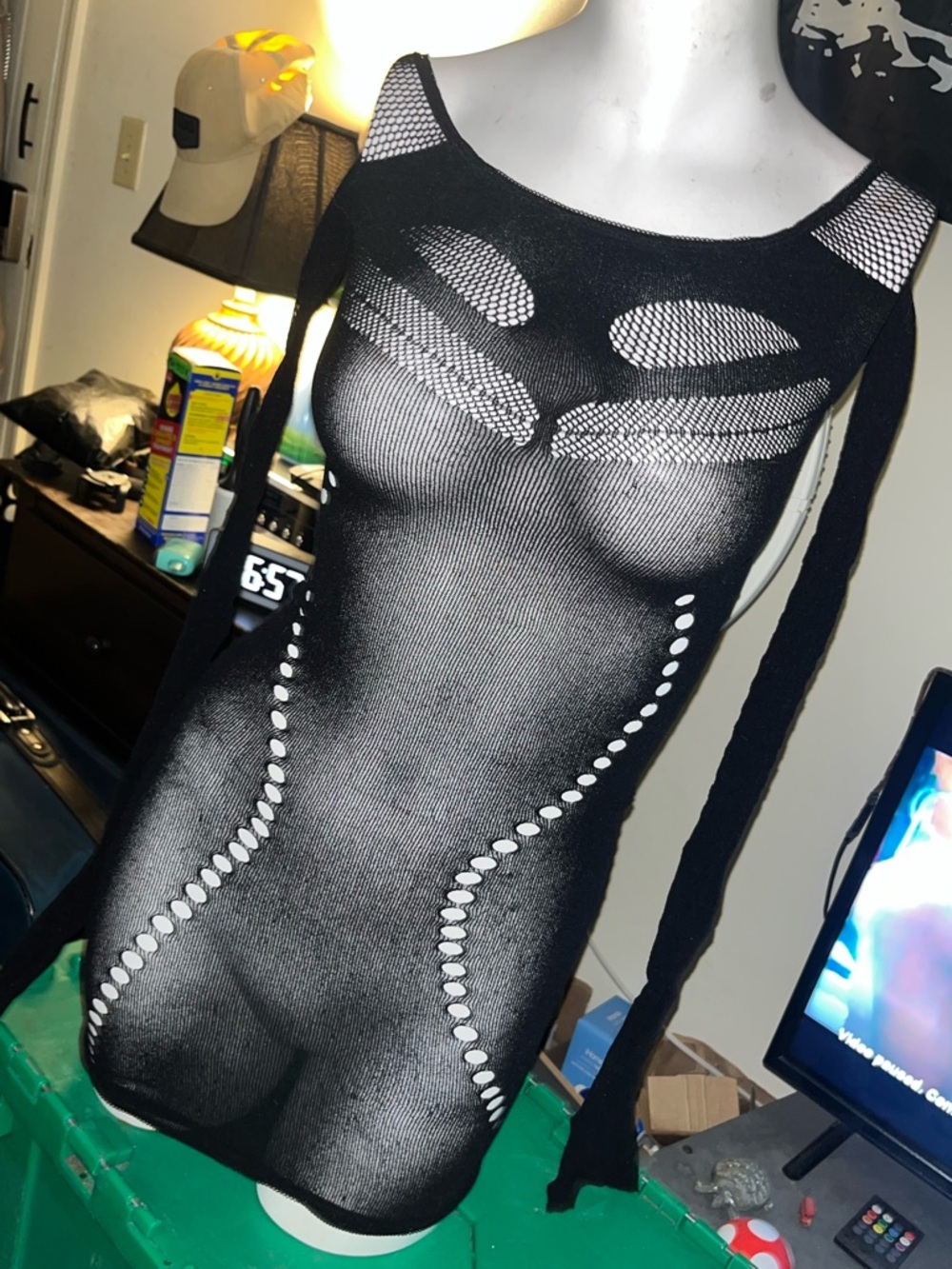 Black Seam Detail Fishnet Bodycon Shapewear Dress